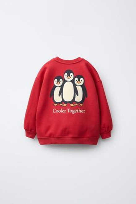 ZARA ТОЛСТОВКА С ПИНГВИНАМИ И РЕЛЬЕФНЫМ ПРИНТОМ, КРАСНЫЙ