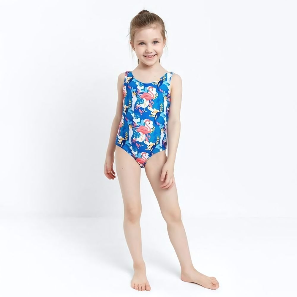 Купальник слитный цвет синий/фламинго, рост 104 см (КотМаркот)