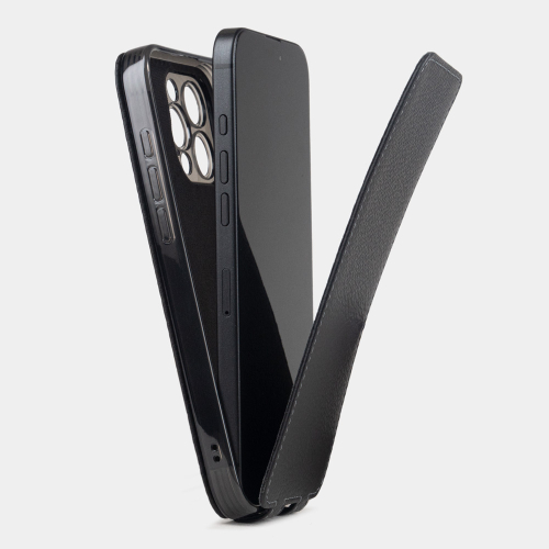 Кожаный чехол для iPhone 16 Pro, теленок черного цвета