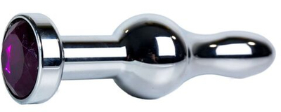 Серебристая каплевидная анальная пробка с фиолетовым кристаллом - 10,5 см. (Цвет: фиолетовый)