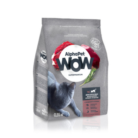 Сухой корм AlphaPet WOW для домашних кошек с говядиной и печенью - 0,35 кг