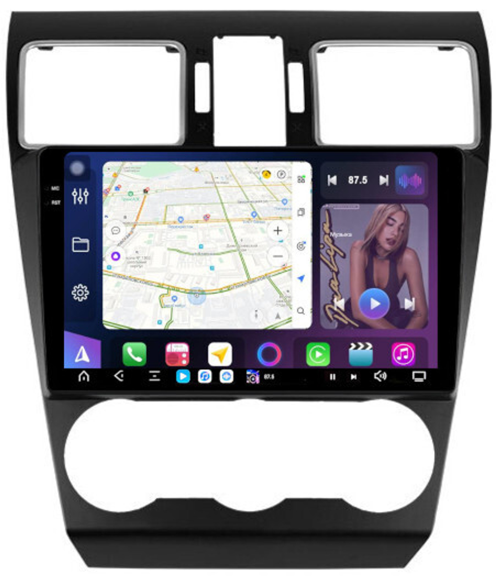 Магнитола для Subaru Forester 4, XV 1 2015-2018, Impreza 4 - FarCar XXL901/775M монитор 9.5" 2K QLED на Android 14, TS20, 8+256Гб, CarPlay, 4G SIM-слот