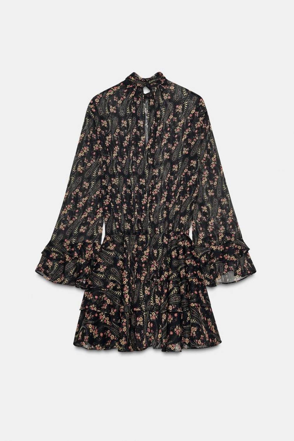 ZARA ПЛАТЬЕ ИЗ БАМБУКА С ЦВЕТОЧНЫМ ПРИНТОМ, ЧЕРНЫЙ/ЗОЛОТОЙ