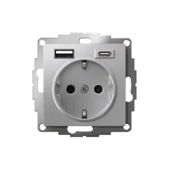 Розетка AtlasDesign 16А с 2-мя заряд. устройствами USB тип A+C 5В/2.4А 2х5В/1.2А механизм алюм. SE ATN000332