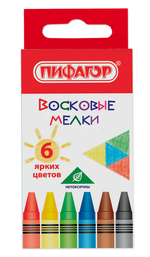 Мелки восковые 6цв. "Солнышко" (Пифагор)
