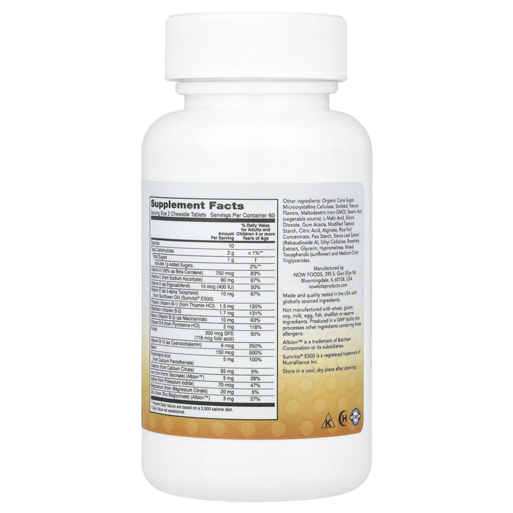 Now Foods KID VITS 120 Chewable Tablets , Витамины для детей со вкусом Ягодный Лимонад