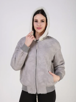 Двусторонняя дубленка зимняя шуба натуральная с капюшоном