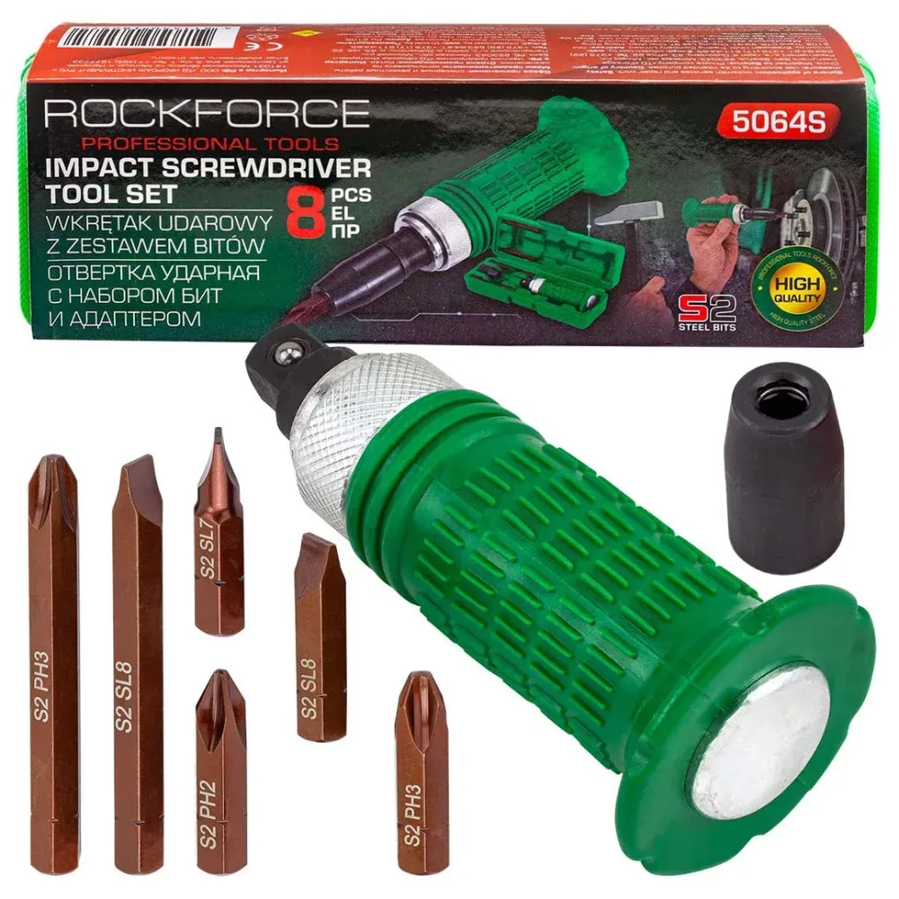 Отвертка ударная с набором бит и адаптером 8пр. RockFORCE RF-5064S