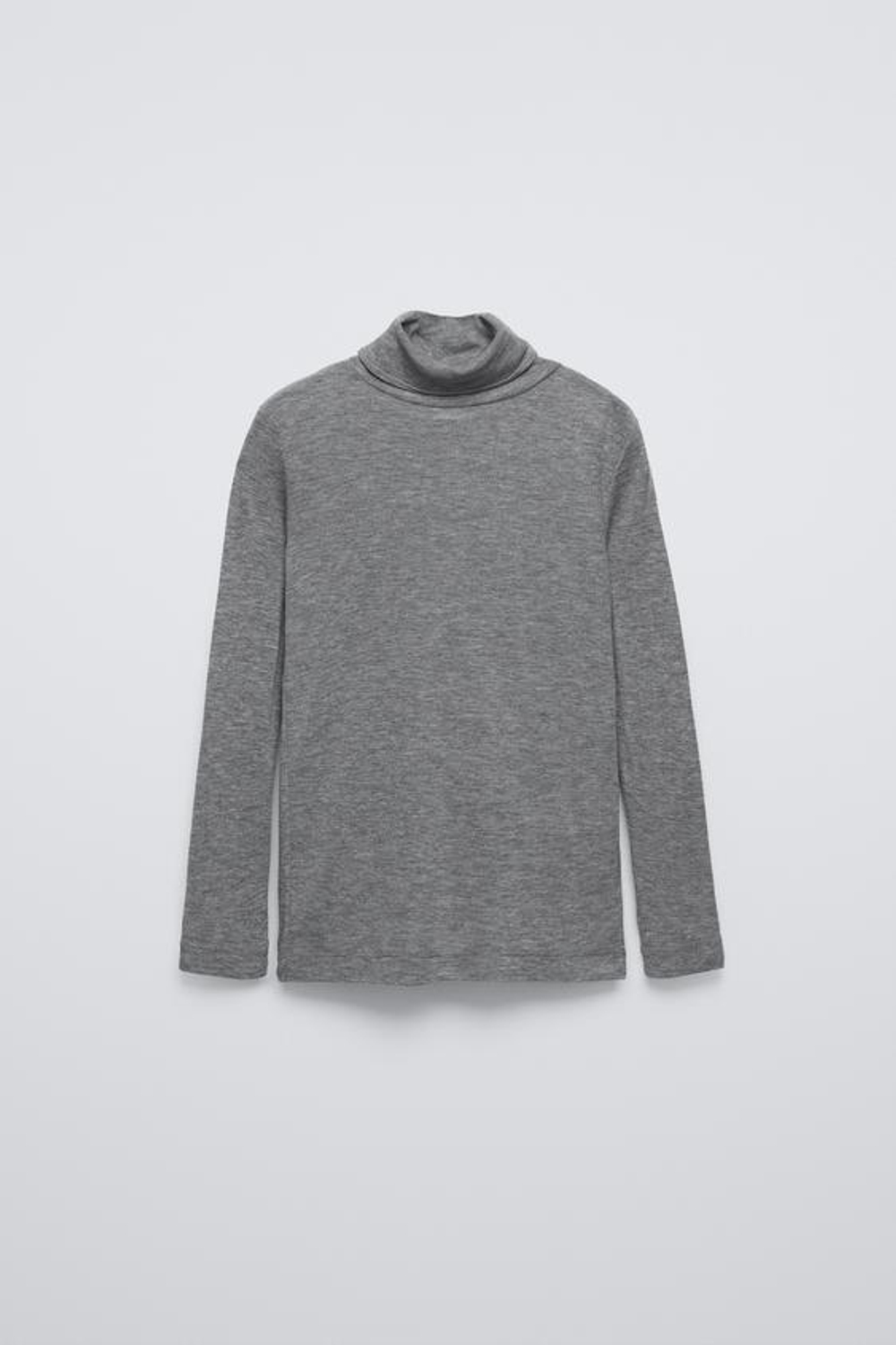 ZARA ТОП ИЗ СМЕСОВОЙ ШЕРСТИ С ВЫСОКИМ ВОРОТНИКОМ, СЕРЫЙ С МЕЛАНЖЕВЫМ ЭФФЕКТОМ