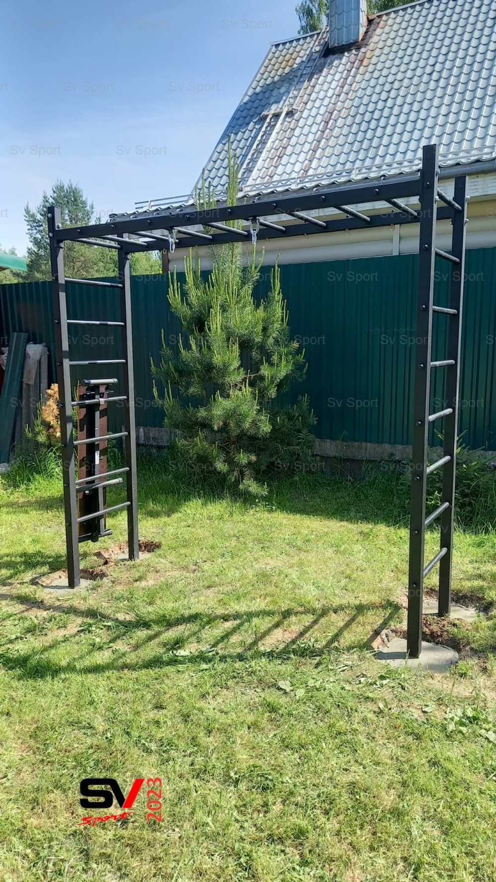 Монтаж уличной шведской стенки Sv Sport Рукоход (4 вертикальных столба)