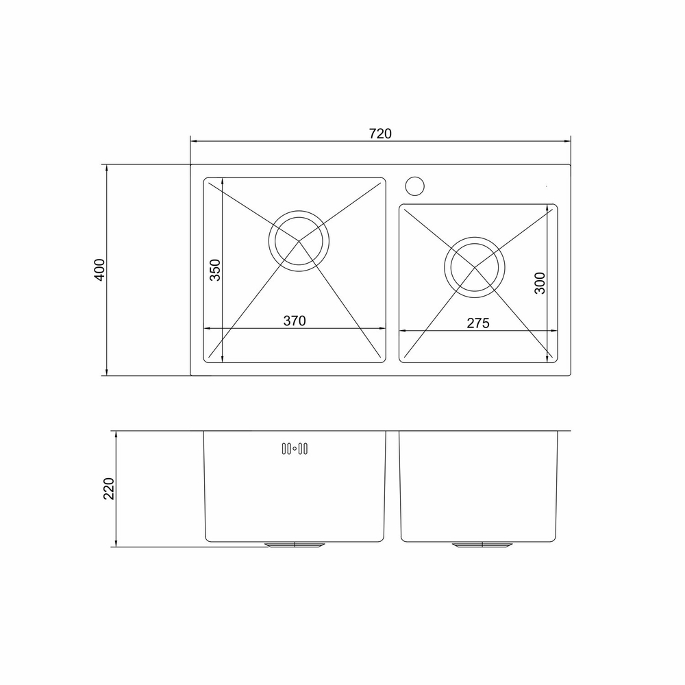 Мойка настол.монтаж 72х40 (3,0) 2-х ЧАШЕВАЯ вып 3 1/2  MIXLINE PRO 22см с сифоном (черный графит)