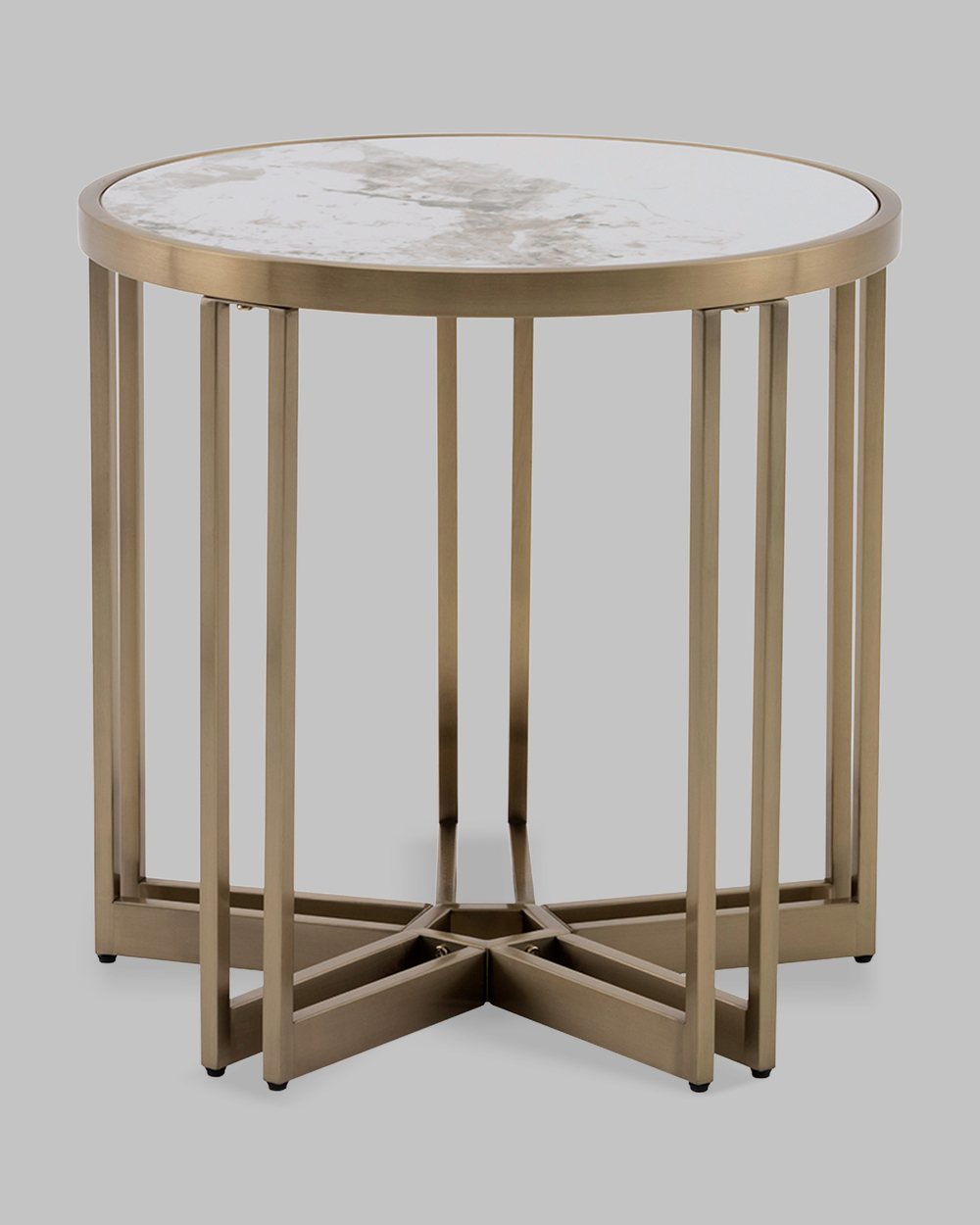 Журнальный столик Алиада 55х55 см светлая керамика сталь шампань