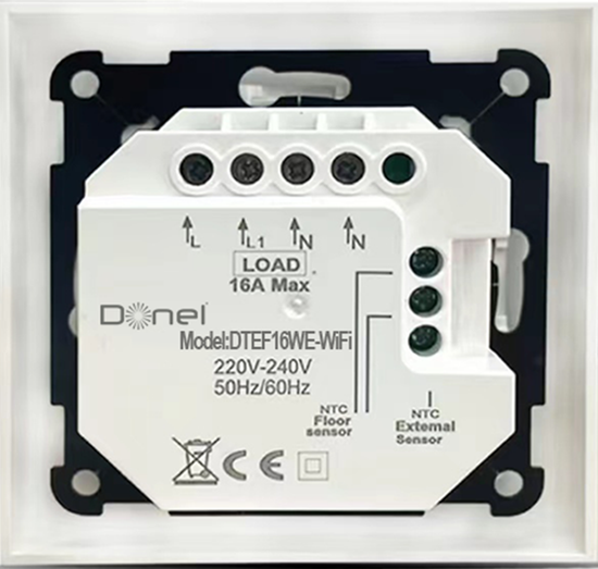 Термостат с датчиком пола,  с недельным программированием,  с Wi-Fi ,  16 A,  55*55 мм.,  белое стекло