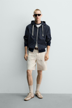 ZARA ШОРТЫ STRAIGHT FIT С КАРМАНАМИ, БЕЛЫЙ