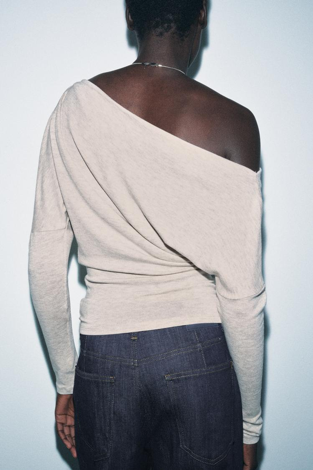 ZARA ТОП АСИММЕТРИЧНОГО КРОЯ ИЗ МЯГКОЙ ТКАНИ, БЕЖЕВЫЙ МЕЛАНЖ