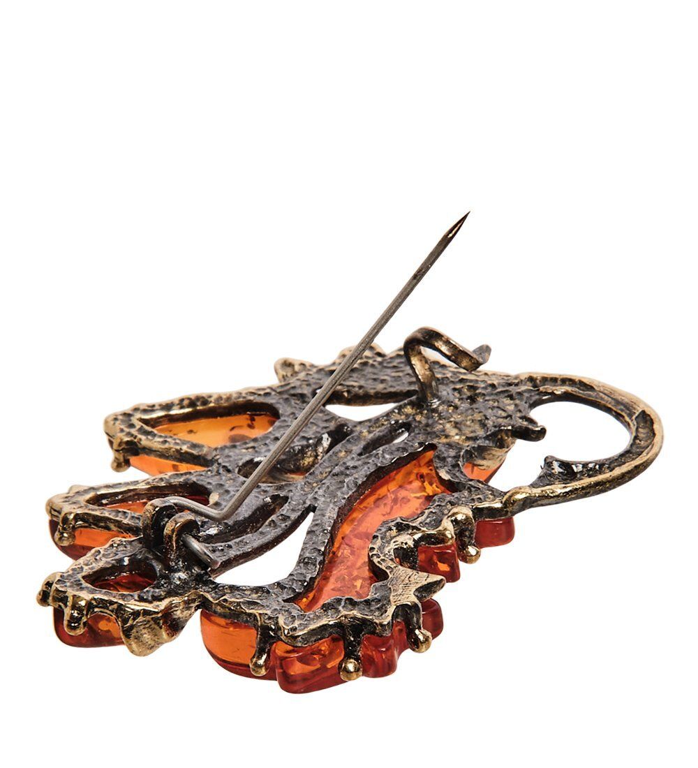 AM-2606 Брошь «Колокольчик трио» (латунь, янтарь)