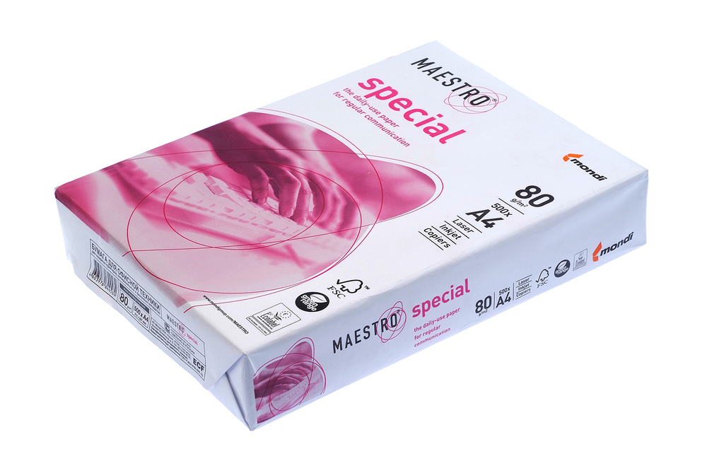 Бумага для офисной техники Maestro Special белая А4 класс В белизна по CIE – 162 % 80г/м2 500л Mondi 104мкм