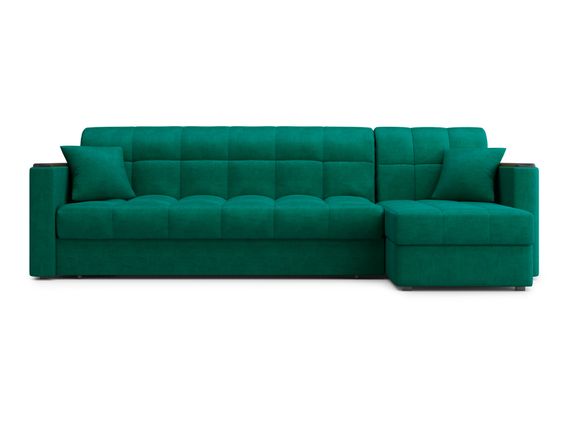 Диван угловой с оттоманкой Неаполь 1,8 - Velutto 33 изумрудный/накладка венге