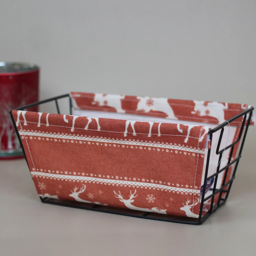 Корзинка металлическая для хранения «ИДЕЯДОМА», принт новогодний, цвет красный, 25*15*12см (лейбл Селфи)