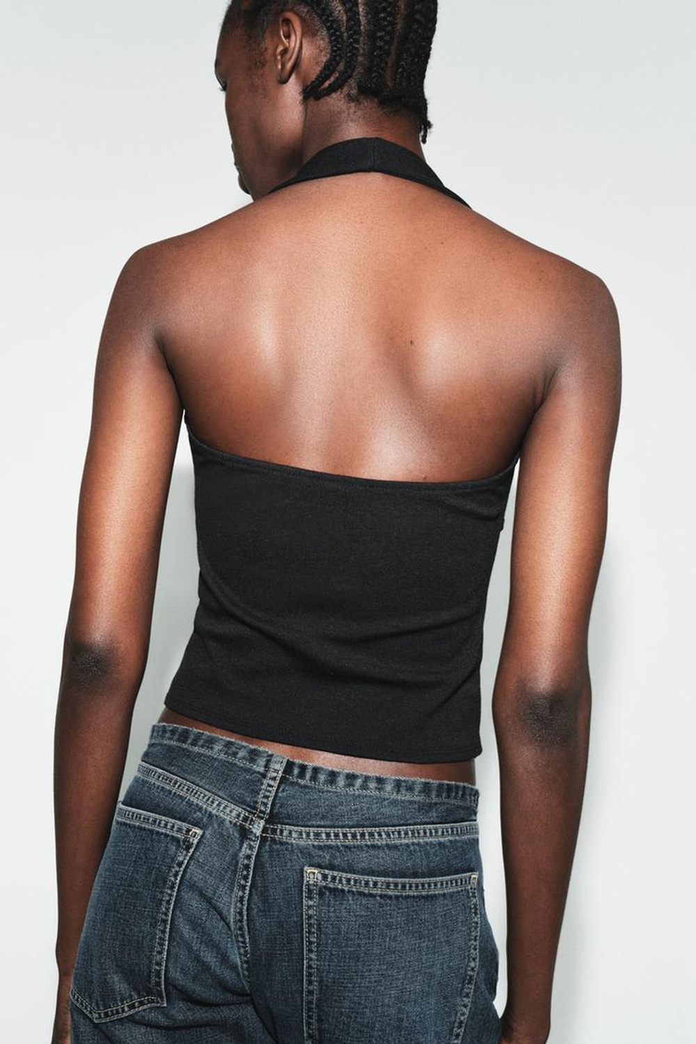 ZARA ТОП ХАЛТЕР ИЗ ТРИКОТАЖА, ЧЕРНЫЙ