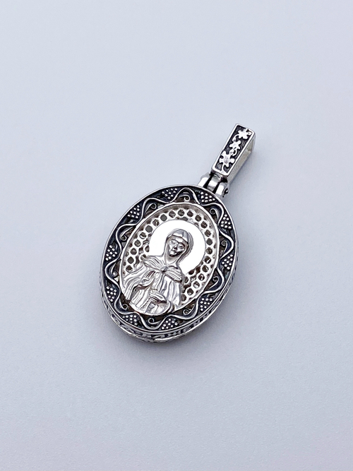 Ладанка из серебра/Чернение/С подвижным ухом/Матрона