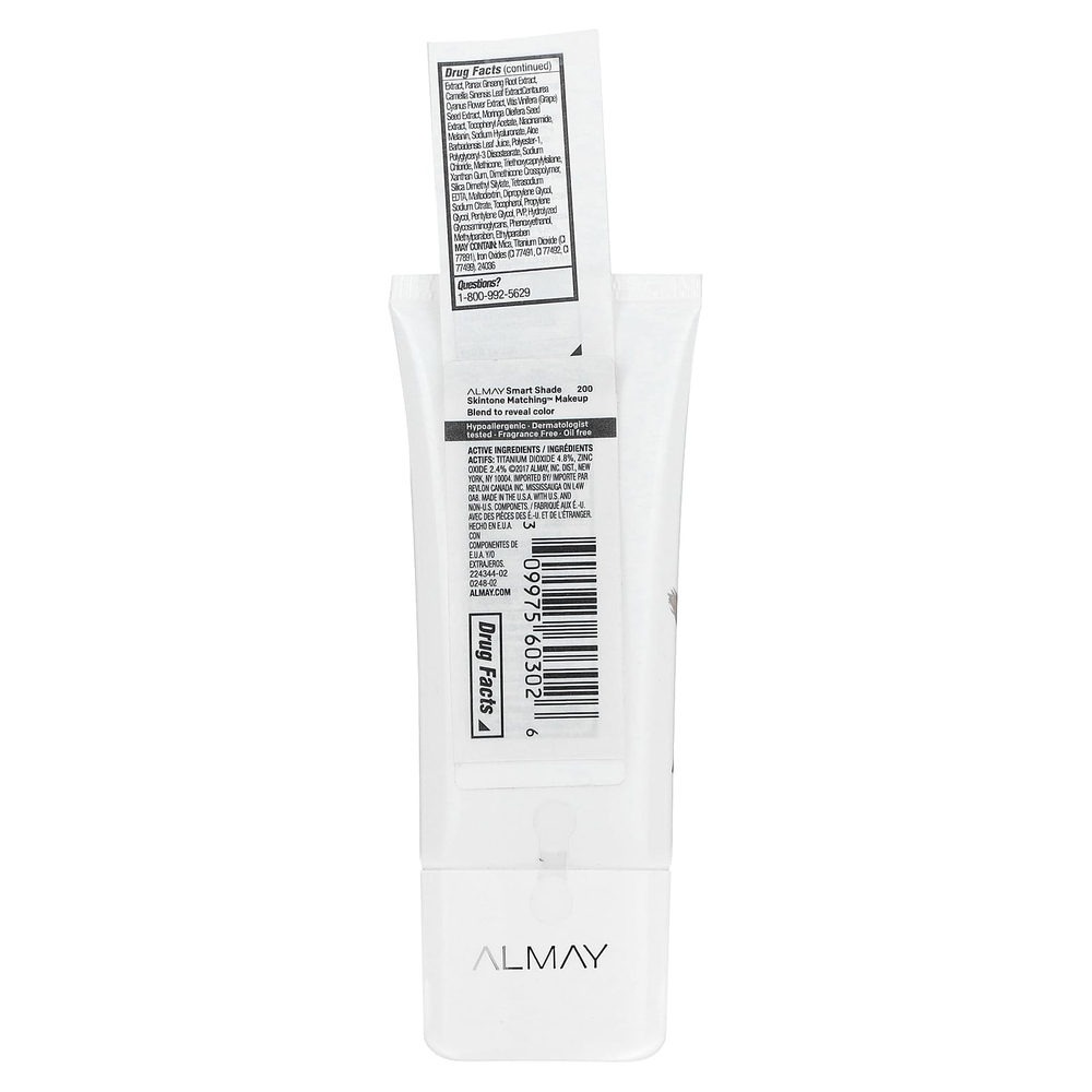 Almay, Smart Shade, макияж под тон кожи, SPF 15, оттенок 200 светлый и средний, мина, 30 мл (1 жидк. унция)