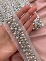 Тесьма жемчуг стразы бисер на сетке