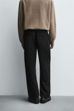 ZARA БРЮКИ RELAXED FIT С РЕЛЬЕФНОЙ СТРУКТУРОЙ, ЧЕРНЫЙ