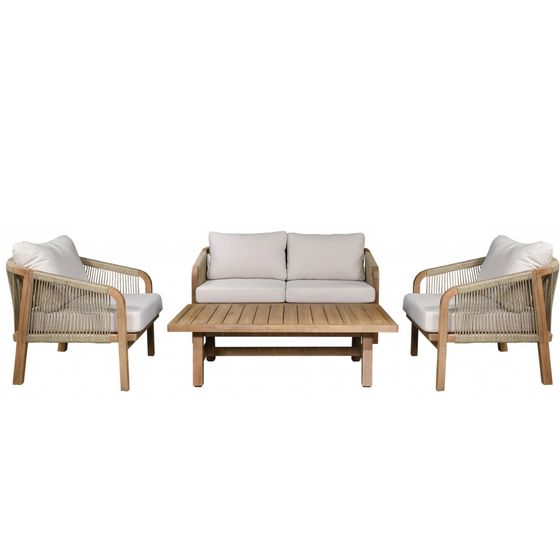 Комплект уличной мебели Ravona из массива акации, 2-местый диван, 2 кресла, столик