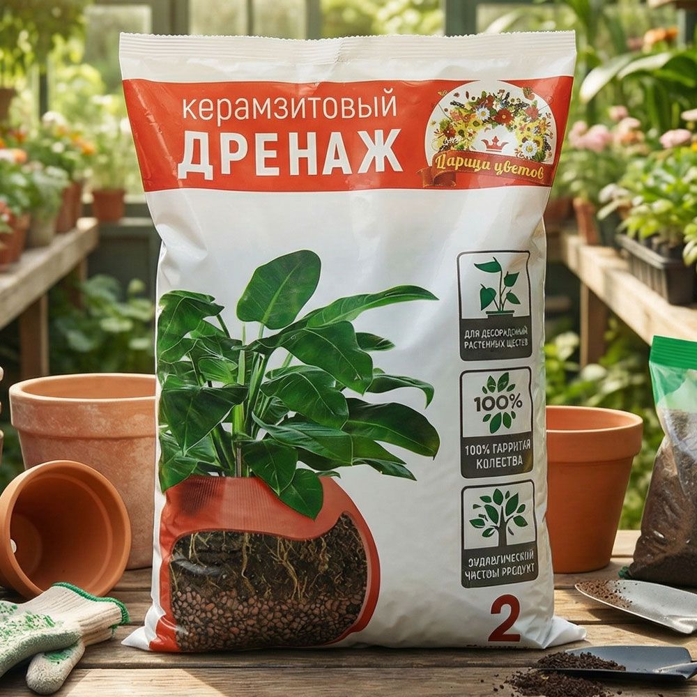 Дренаж цветочный 2л мелкий керамзитовый "Царица цветов", Борресурсы