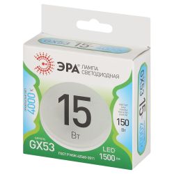 Лампа светодиодная ЭРА GREEN LINE LED GX-15W-840-GX53 GL GX53 15 Вт таблетка яркий белый свет | Лампы cветодиодные Плоские (GX)