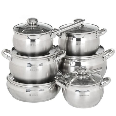 Набор посуды нерж, 12 пр, каст1.9,2.9,3.9,6,5,ковш1.9,сков 24см, индукц, Daniks, Классика, в асс, SD