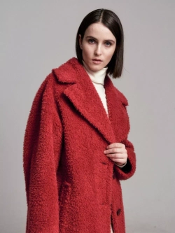 Шуба чебурашка женская из овечьей шерсти тедди, краснная, SilverFox