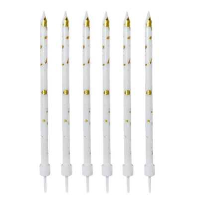 Свечи тортово-коктейльные Белые с золотом с держателями