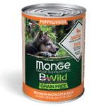 Влажный корм Monge Dog BWild GRAIN FREE Puppy&Junior для щенков и беременных собак, беззерновой, из утки с тыквой и кабачками, консервы 400 г - 24 шт