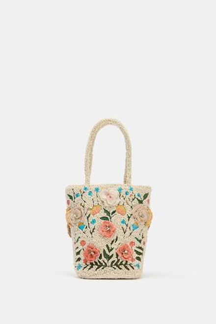ZARA МИНИ-СУМКА С БИСЕРОМ, БЕЛЫЙ