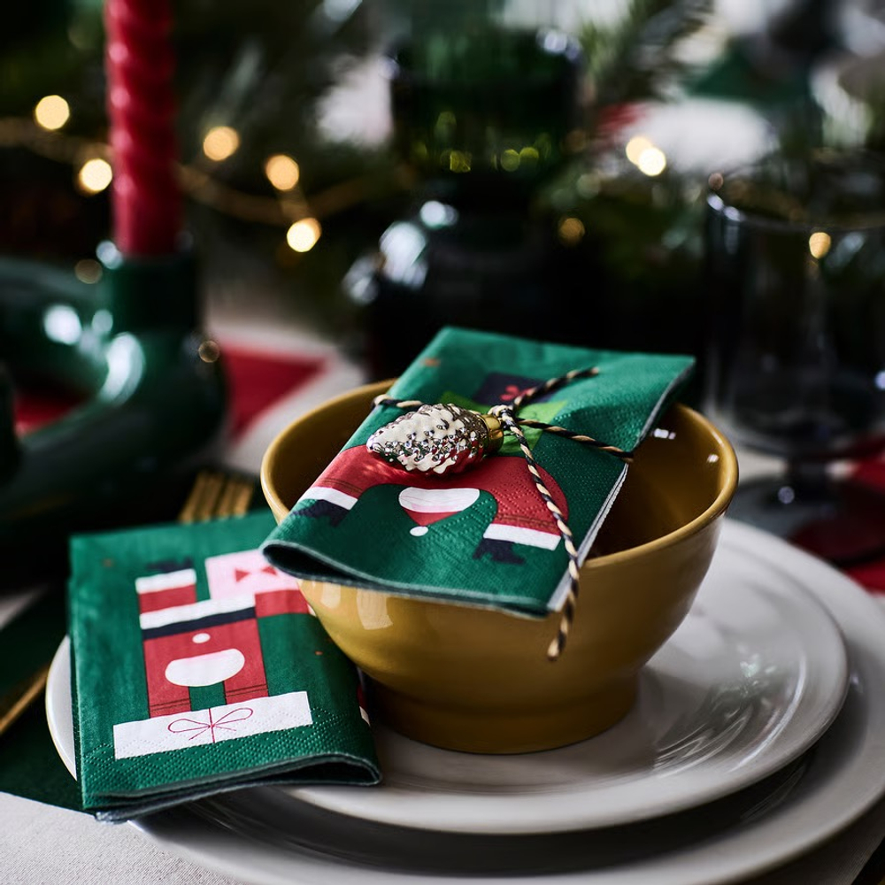 ВИНТЕРФИНТ VINTERFINT Салфетки бумажные 33х33 см, зеленые/красные