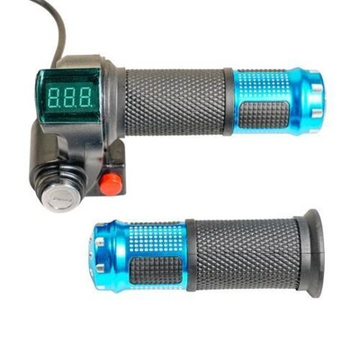 Ручка газа с вольтметром кнопкой и замком зажигания голубая ( кабель 1.7м )