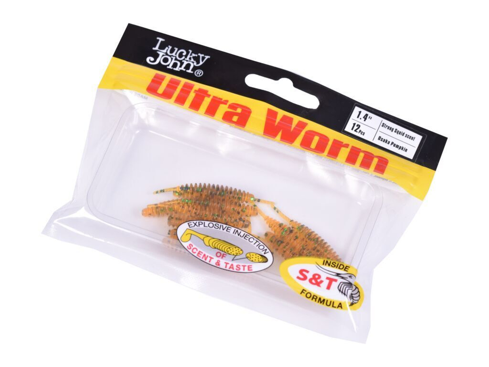 Слаги съедобные искусственные Lucky John TRICK ULTRAWORM 1,4in (35 мм), цвет PA19, 12шт.