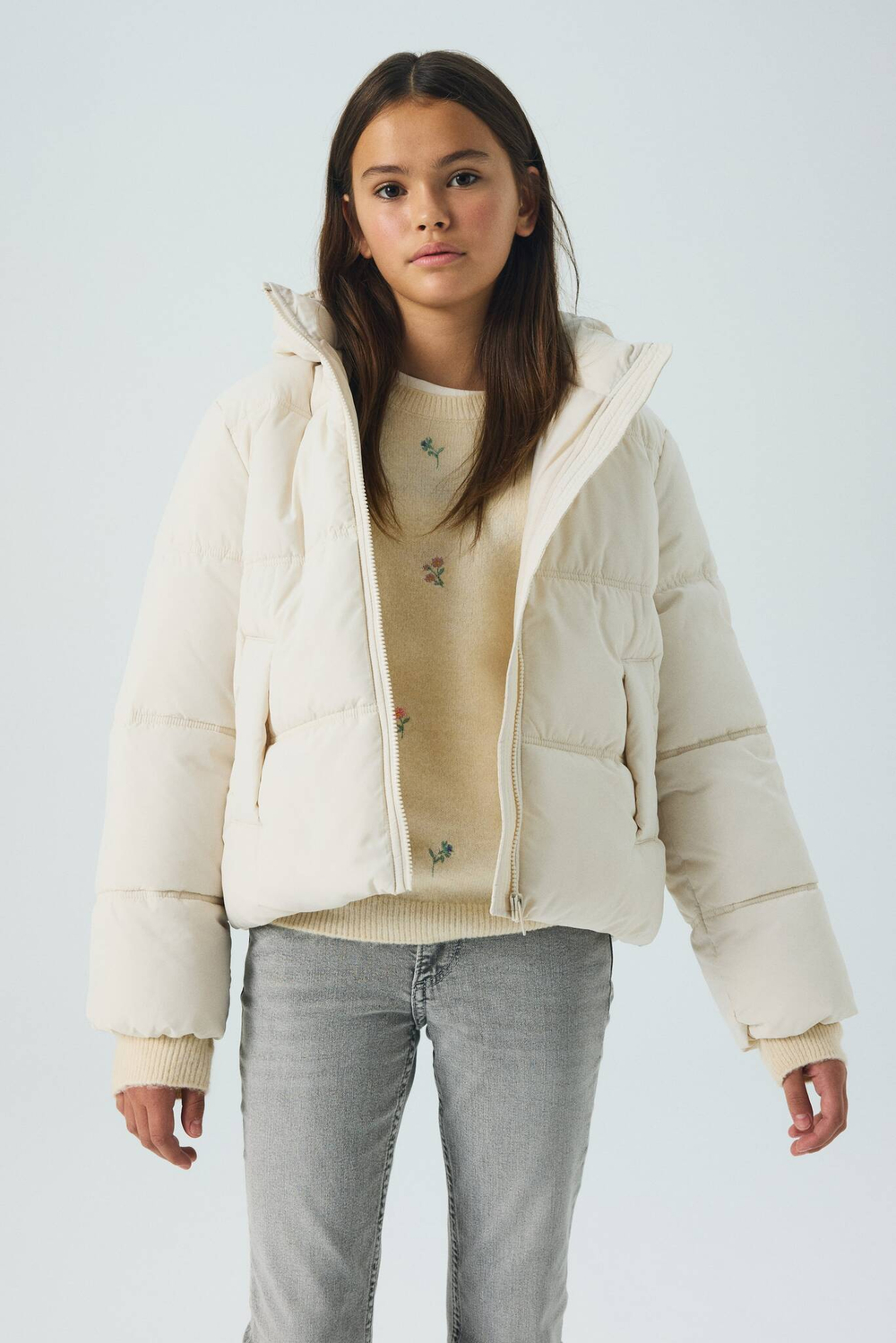 H&M Пуховая куртка с капюшоном, кремовый