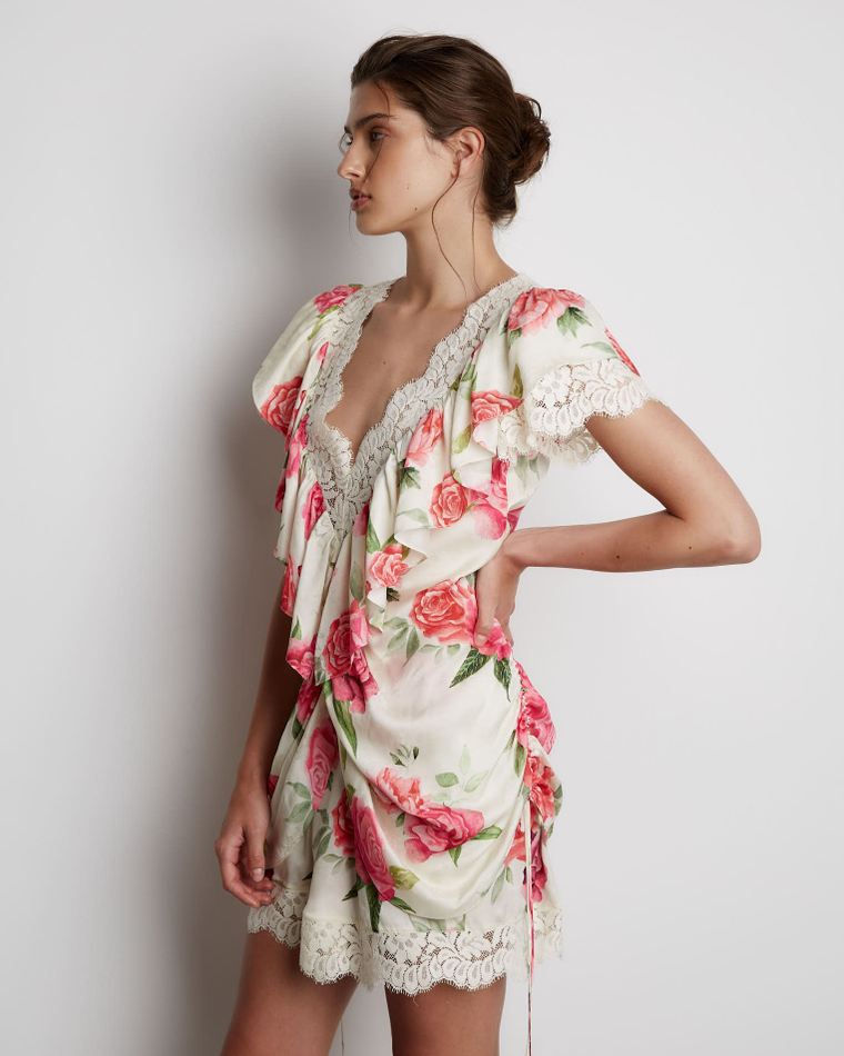 Платье мини из вискозы розы молочный