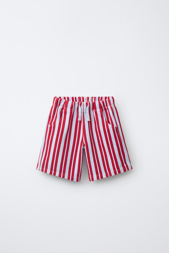 ZARA ШОРТЫ В ПОЛОСКУ, КРАСНАЯ ПОЛОСКА