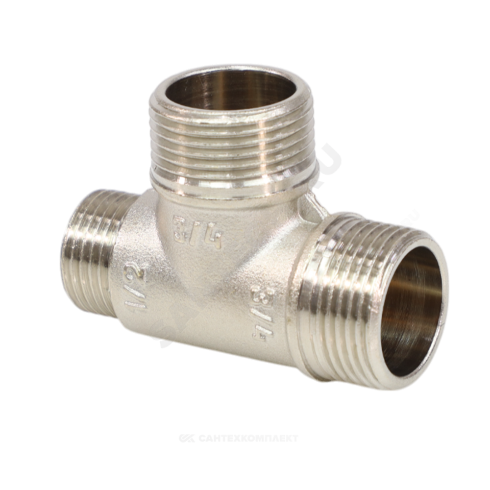 Тройник латунь никель переходной Ду 15х20х20 (1/2"х3/4"х3/4") НР/НР/НР VALFEX VF.131.N.034