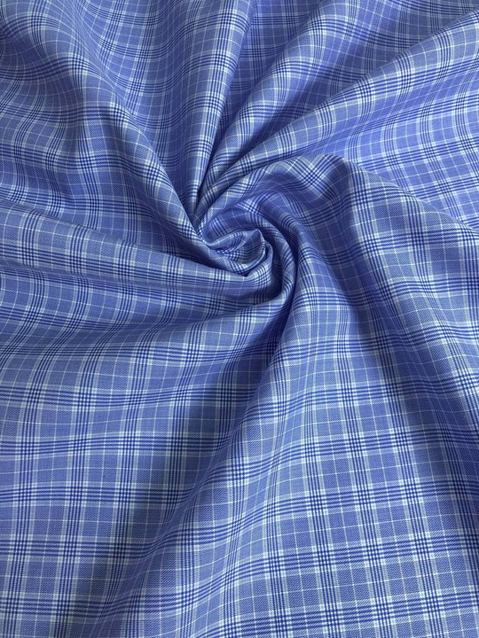 Коттон сорочка принт клетка, голубой/белый NB#97