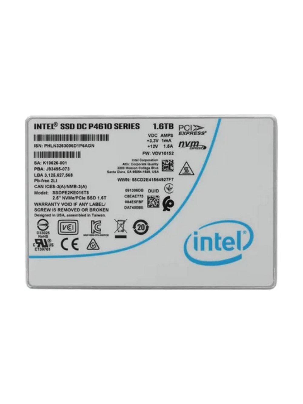Intel SSD DC P4610 Series (1.6TB, 2.5in PCIe 3.1 x4, 3D2, TLC) SSDPE2KE016T801