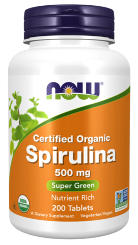 NOW Foods, Органическая спирулина 500 мг, Organic Spirulina 500 mg, 200 таблеток
