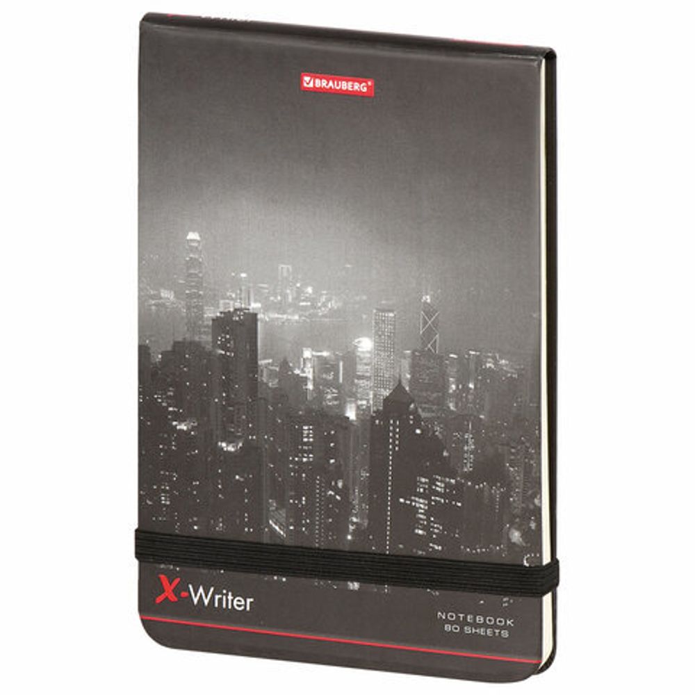Блокнот в клетку с резинкой МАЛЫЙ ФОРМАТ А6 (100x150 мм), 80 л., BRAUBERG "X-Writer" "ГОРОДА", 111052