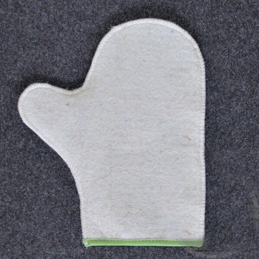 Рукавица для сауны светлая эконом с салатовым кантом