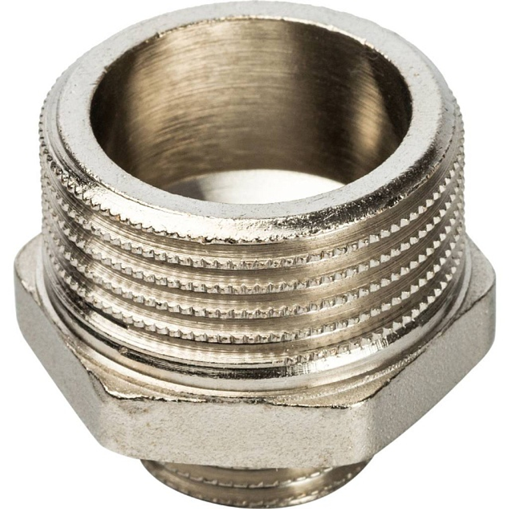 Ниппель редукционный STOUT SFT 0004 - 1" x 1/2" (для стальных труб, латунь никелированная)