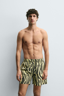 ZARA ДЛИННЫЕ ПЛАВКИ С АНИМАЛИСТИЧНЫМ ПРИНТОМ, ЗЕБРОВЫЙ ПРИНТ